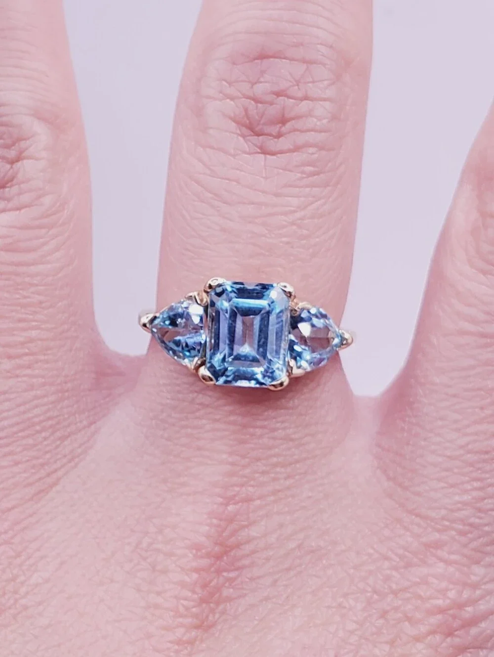 10k Yellow Gold Genuine Blue Topaz Three Stone Ring